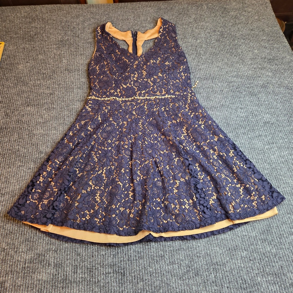 City Studio Womens Dress Size 13 Navy Blue Floral Lace Sleeveless‎ Fit & Flare